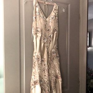 Cache Vintage 1990’s  fancy Halter silk/lace long formal prom dress with sequins